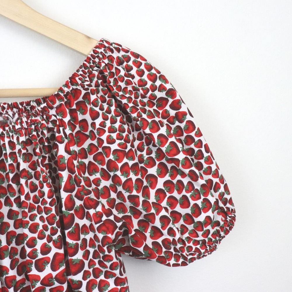 J. Crew Cinched-Waist Cropped Top in Strawberry Swirl Cotton Poplin XXS Print - Picture 5 of 9